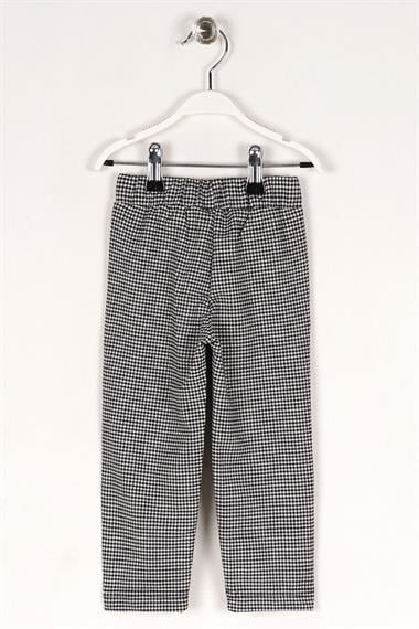 Ekose Desenli Beli Kuşaklı Siyah Renk Kız Çocuk Pantolon