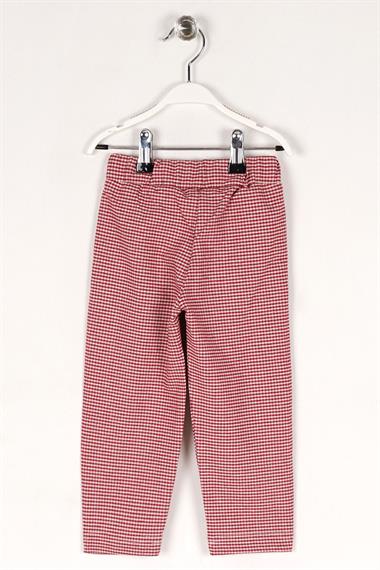 Ekose Desenli Beli Kuşaklı Kırmızı Renk Kız Çocuk Pantolon