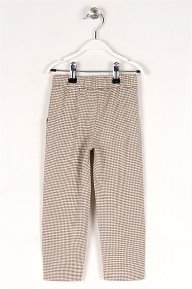 Ekose Desenli Beli Kuşaklı Bej Renk Kız Çocuk Pantolon