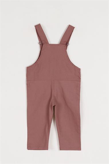 Kare Yaka Sıfır Kol Köpek Baskılı Pati Detaylı Düğmeli Koyu Kahverengi Renk Erkek Çocuk Salopet