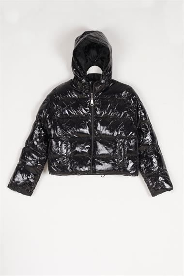 Kapüşonlu Uzun Kol Siyah Renk Kız Çocuk Mont