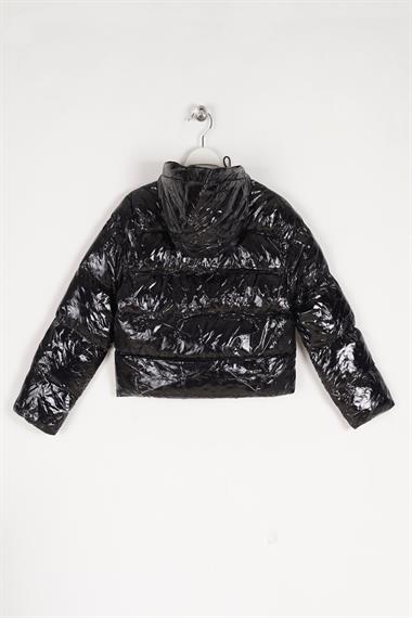 Kapüşonlu Uzun Kol Siyah Renk Kız Çocuk Mont