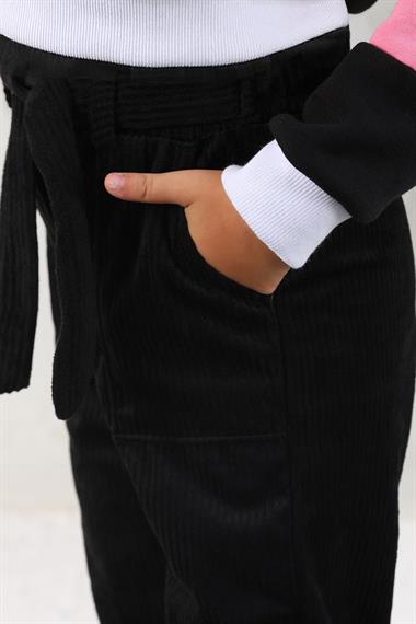 Bağlama Detaylı Siyah Renk Kız Çocuk Pantolon