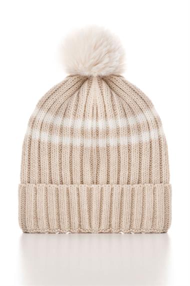 Çizgili Bej Renk Bere