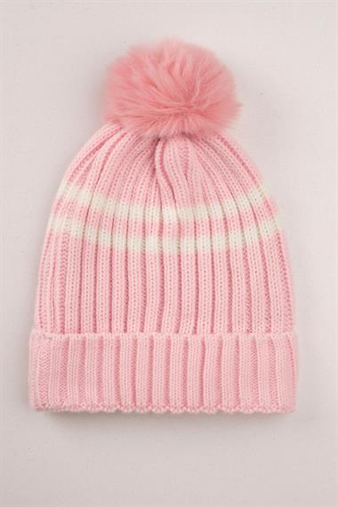 Çizgili Pembe Renk Bere