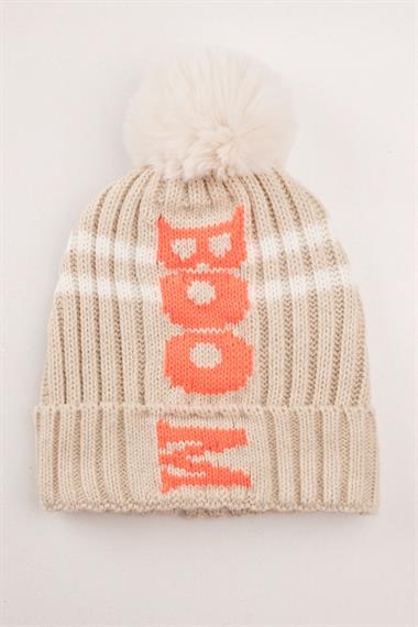 Çizgili Bej Renk Bere