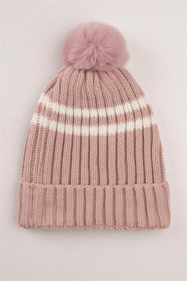 Çizgili Gul Kurusu Renk Bere