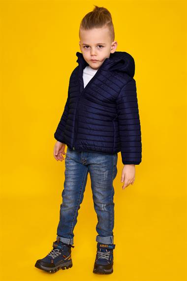 Kapüşonlu Dar Kalıp Uzun Kol Lacivert Renk Mont