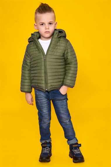 Kapüşonlu Dar Kalıp Uzun Kol Haki Renk Mont