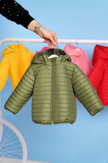 Kapüşonlu Dar Kalıp Uzun Kol Haki Renk Mont