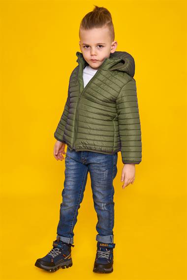 Kapüşonlu Dar Kalıp Uzun Kol Haki Renk Mont