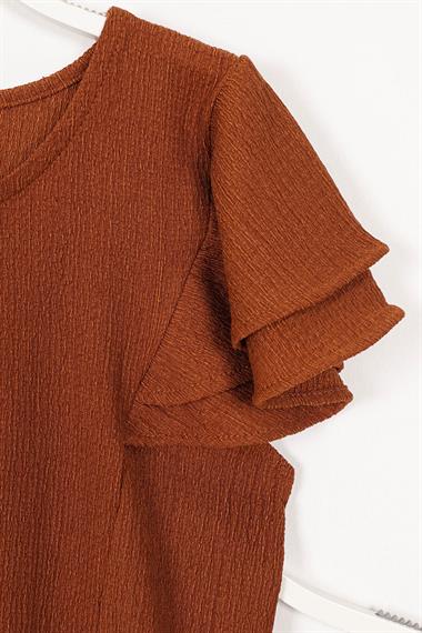 Bisiklet Yaka Paca Lastikli Kahverengi Renk Kız Çocuk İkili Takım