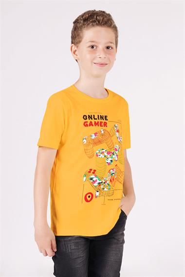 Bisiklet Yaka Hardal Renk Erkek Çocuk Tshirt