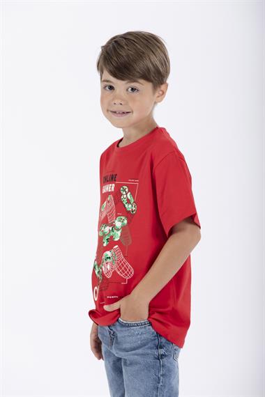 Bisiklet Yaka Kırmızı Renk Erkek Çocuk Tshirt