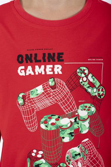 Bisiklet Yaka Kırmızı Renk Erkek Çocuk Tshirt