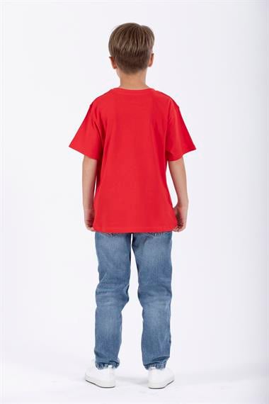 Bisiklet Yaka Kırmızı Renk Erkek Çocuk Tshirt