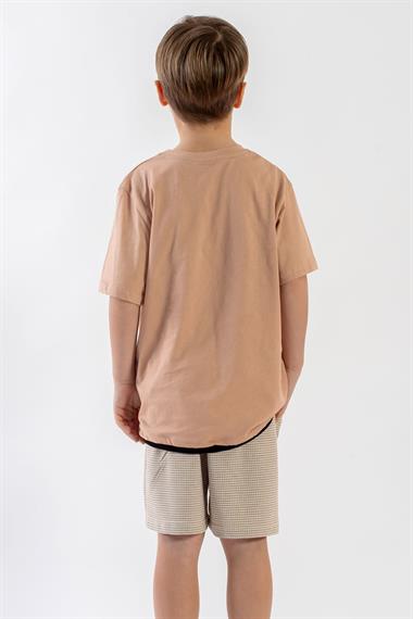 Bisiklet Yaka Kısa Kol Bej Renk Erkek Çocuk Şortlu Takım