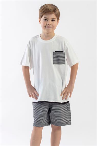 Bisiklet Yaka Kısa Kol Ekru Sıyah Renk Erkek Cocuk Sortlu Takım