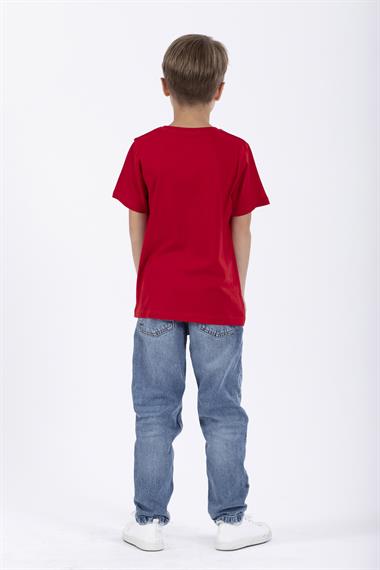 Bisiklet Yaka Kısa Kol Full Court Awesome Baskılı Kırmızı Renk Erkek Çocuk Tshirt