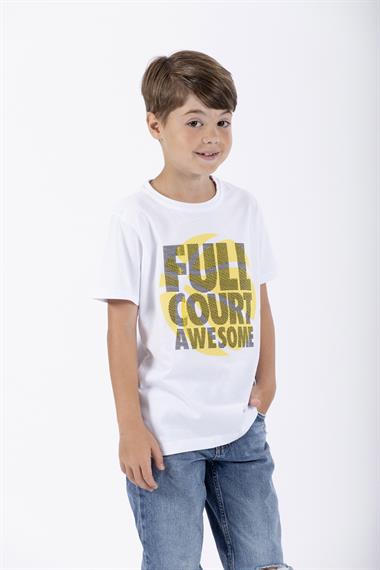 Bisiklet Yaka Kısa Kol Full Court Awesome Baskılı Beyaz Renk Erkek Çocuk Tshirt