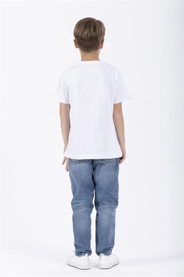 Bisiklet Yaka Kısa Kol Full Court Awesome Baskılı Beyaz Renk Erkek Çocuk Tshirt