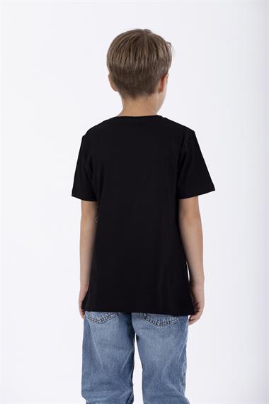 Bisiklet Yaka Kısa Kol Full Court Awesome Baskılı Siyah Renk Erkek Çocuk Tshirt