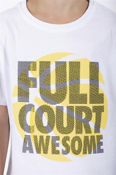Bisiklet Yaka Kısa Kol Full Court Awesome Baskılı Beyaz Renk Erkek Çocuk Tshirt