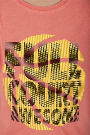 Bisiklet Yaka Kısa Kol Full Court Awesome Baskılı Taba Renk Erkek Çocuk Tshirt