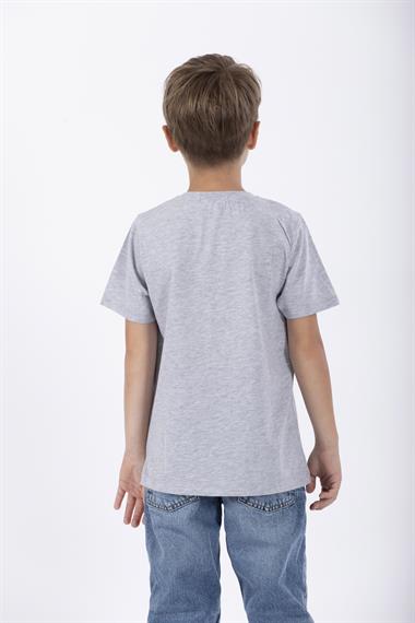 Bisiklet Yaka Kısa Kol Full Court Awesome Baskılı Gri Melanj Renk Erkek Çocuk Tshirt
