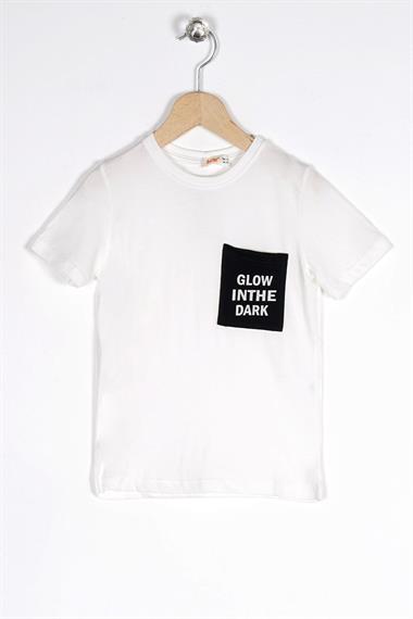 Bisiklet Yaka Kısa Kol Glow Inthe Dark Cep Baskılı Ekru Renk Erkek Çocuk Tshirt