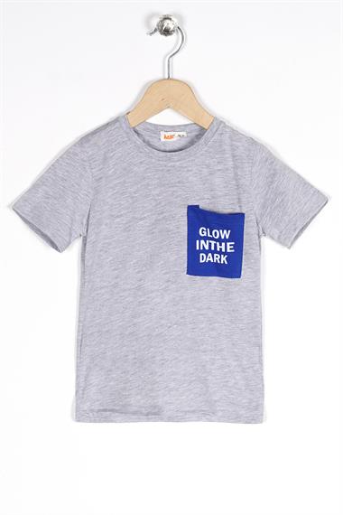 Bisiklet Yaka Kısa Kol Glow Inthe Dark Cep Baskılı Gri Melanj Renk Erkek Çocuk Tshirt