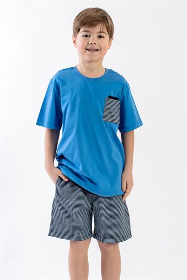 Bisiklet Yaka Kısa Kol Mavi Renk Erkek Çocuk Şortlu Takım