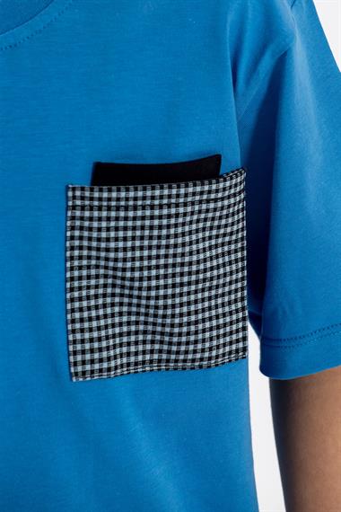 Bisiklet Yaka Kısa Kol Mavi Renk Erkek Çocuk Şortlu Takım