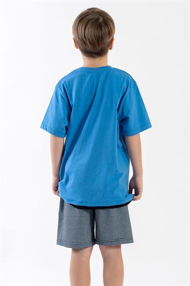 Bisiklet Yaka Kısa Kol Mavi Renk Erkek Çocuk Şortlu Takım