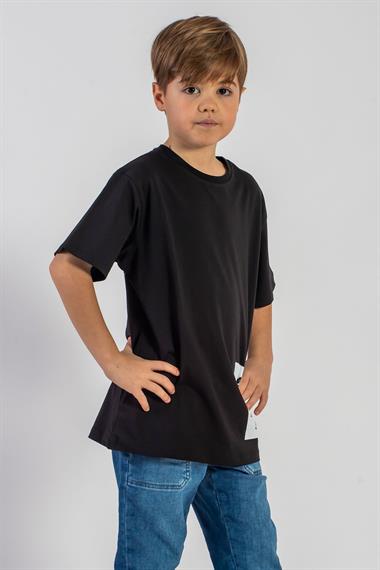 Bisiklet Yaka Kısa Kol Palmiye Baskılı Siyah Renk Erkek Çocuk Tshirt