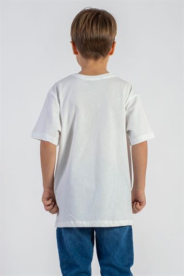 Bisiklet Yaka Kısa Kol Palmiye Baskılı Ekru Renk Erkek Çocuk Tshirt