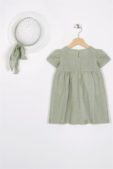 Bisiklet Yaka Kısa Kol Sapka Aksesuarlı Cagla Yesıl Renk Kız Cocuk Elbıse