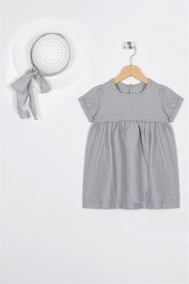 Bisiklet Yaka Kısa Kol Sapka Aksesuarlı Grı Renk Kız Cocuk Elbıse