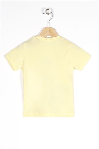 Bisiklet Yaka Kısa Kol Araba Baskılı Sarı Renk Erkek Çocuk Tshirt