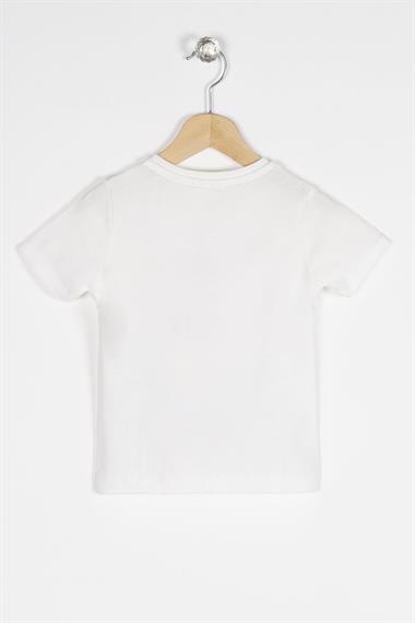 Bisiklet Yaka Kısa Kol Araba Baskılı Beyaz Renk Erkek Çocuk Tshirt