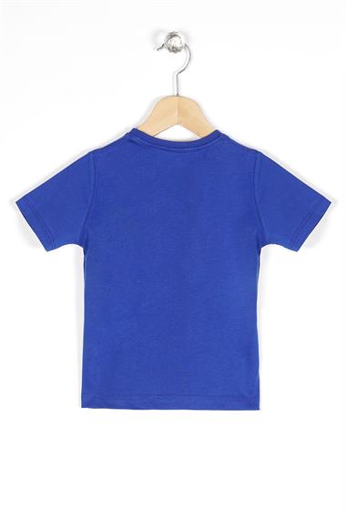 Bisiklet Yaka Kısa Kol Araba Baskılı Saks Renk Erkek Çocuk Tshirt