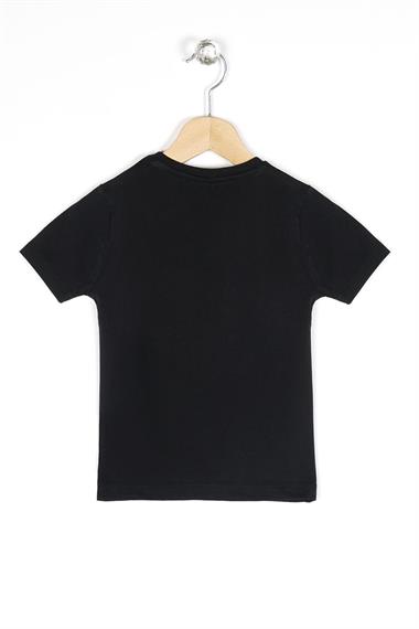 Bisiklet Yaka Kısa Kol Araba Baskılı Siyah Renk Erkek Çocuk Tshirt