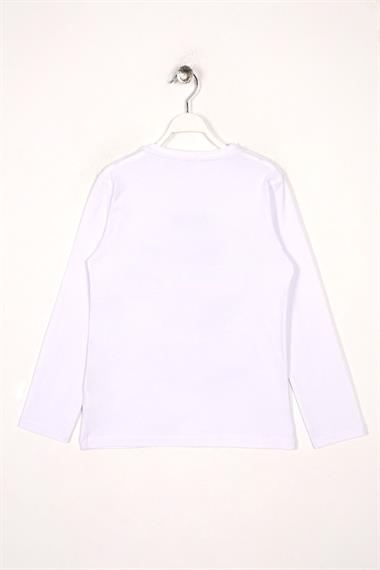 Bisiklet Yaka Uzun Kol Musıc On Baskılı Uzun Kol Beyaz Renk Erkek Çocuk Tshirt