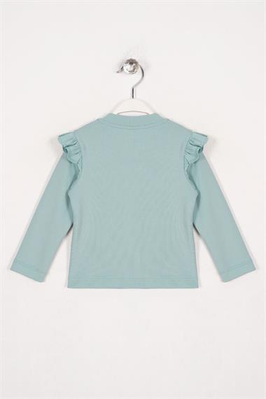 Bisiklet Yaka Uzun Kol Fırfır Detaylı Fitilli Çağla Yeşil Renk Kız Çocuk Body