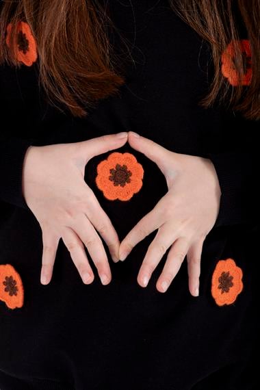 Bisiklet Yaka Uzun Kol Siyah Renk Kız Çocuk Sweatshirt