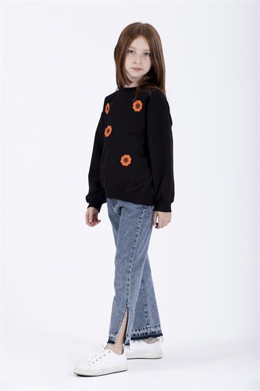Bisiklet Yaka Uzun Kol Siyah Renk Kız Çocuk Sweatshirt
