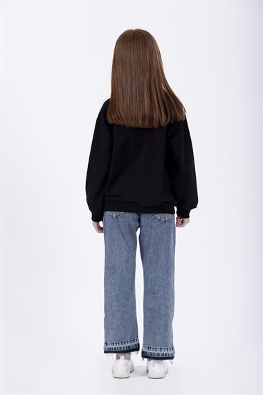 Bisiklet Yaka Uzun Kol Siyah Renk Kız Çocuk Sweatshirt