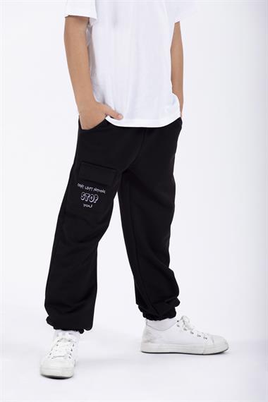 Dont Left Nothıng Stop You Yazı Baskılı Siyah Renk Erkek Çocuk Esofman Tek Alt