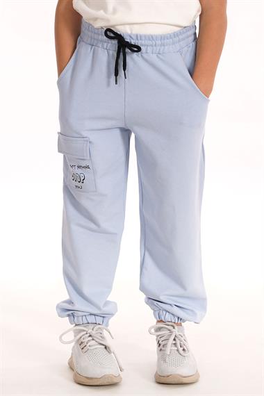 Dont Left Nothıng Stop You Yazı Baskılı Mavi Renk Erkek Çocuk Esofman Tek Alt