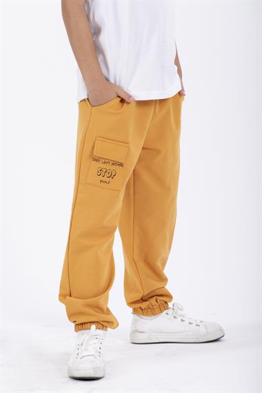 Dont Left Nothıng Stop You Yazı Baskılı Hardal Renk Erkek Çocuk Esofman Tek Alt